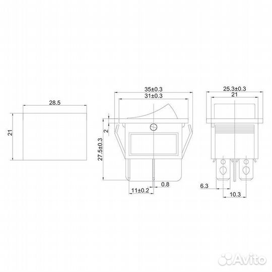 Выключатель клавишный 250В 20А (4с) ON-OFF красн