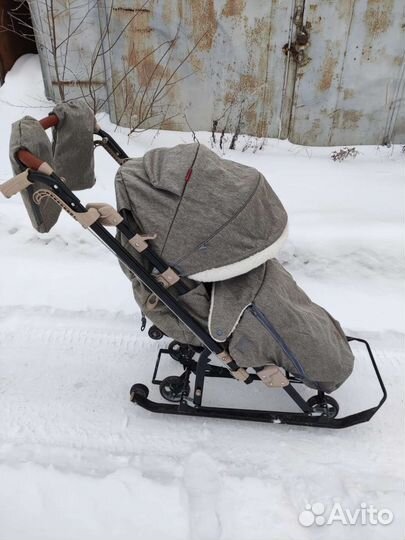 Детские санки коляска Nika 7-8, оливковые