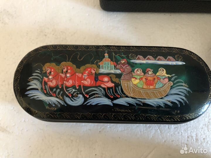 Очечники оригинал. Кожа. Палехская роспись