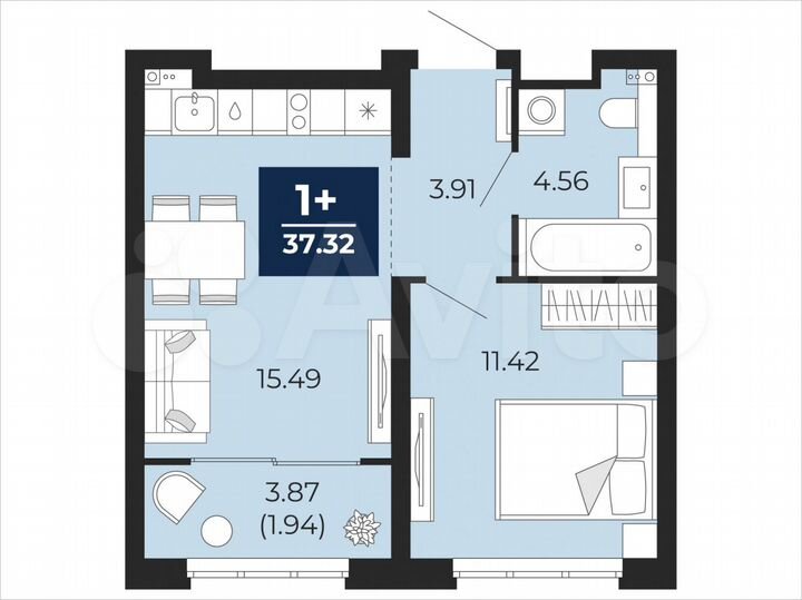 1-к. квартира, 37,3 м², 13/21 эт.