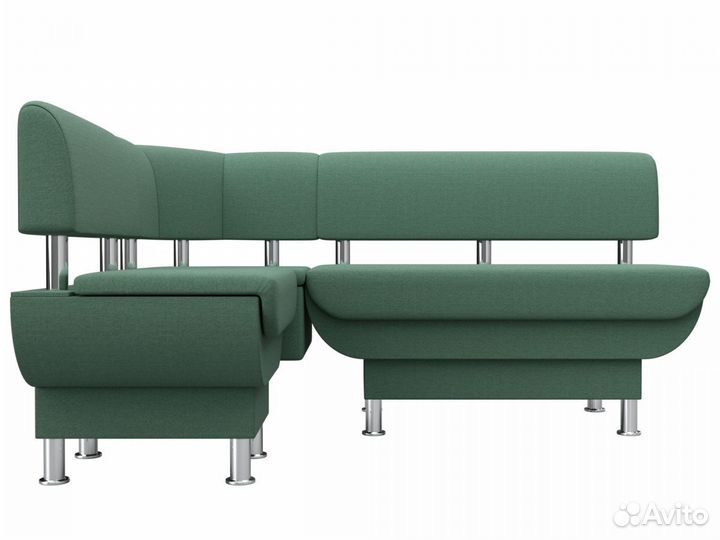 Диван кухонный угловой Альфа левый угол, рогожка, амур зеленый