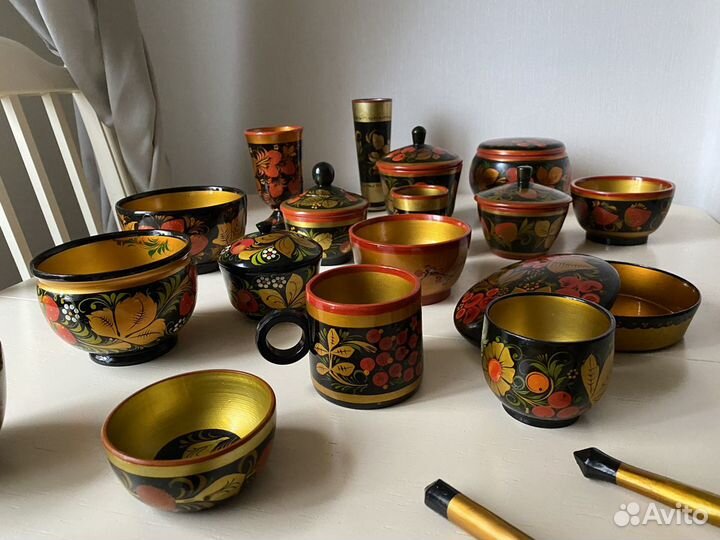 Посуда хохлома ложка шкатулка поднос