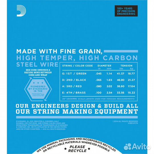 Струны для бас-гитары D'Addario EXP170