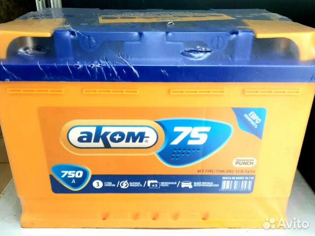 Аккумулятор Akom 75 ah 750 A цена с обменом