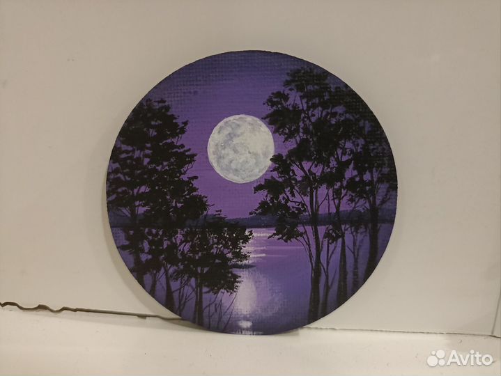 Картина-магнит авторская (кошка, лес, водоём)