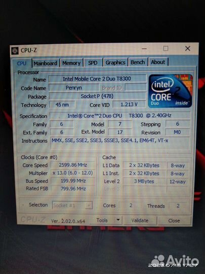 Процессор для ноутбука Intel Core 2 Duo T8300