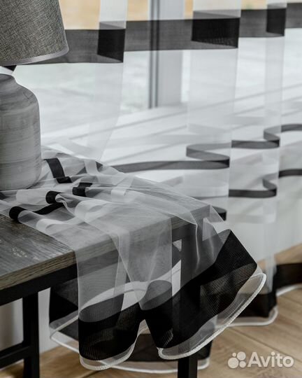 Тюль Полоска Черно-белый