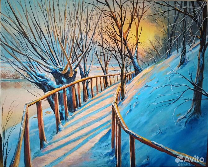 Зимний закат. Масло