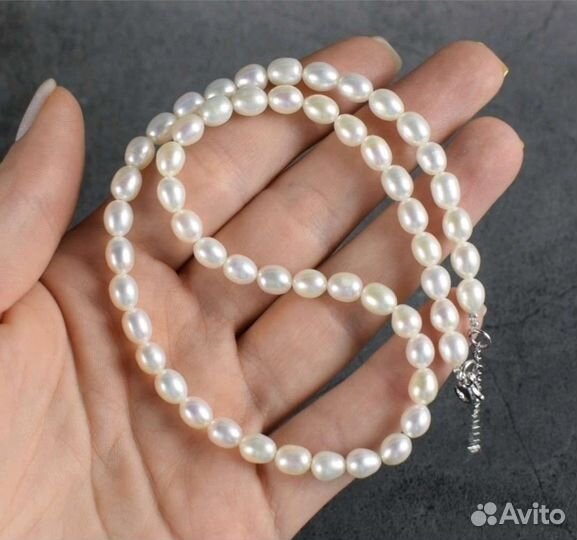 Белые жемчужные бусы натуральный жемчуг