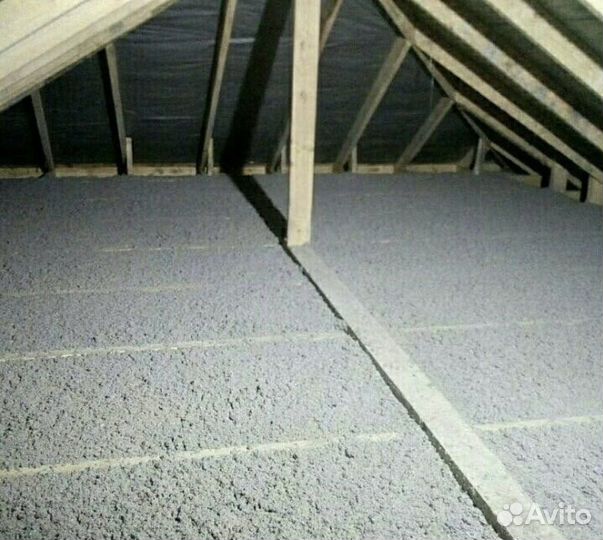 Утипление потолока шумо изоляция Эковата Пенобетон