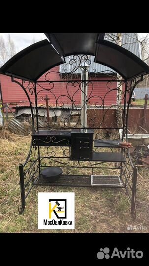 Мангал с крышей и печью для казана