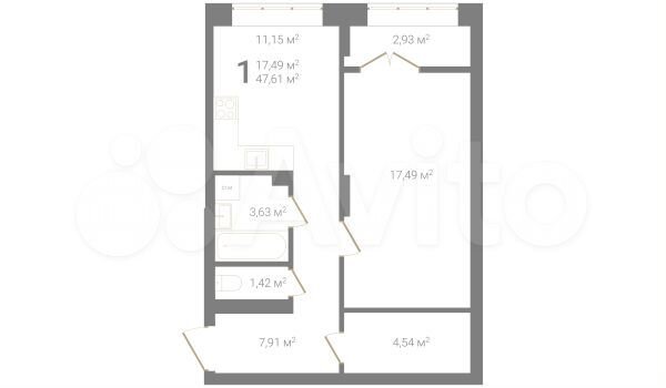 1-к. квартира, 47,6 м², 11/23 эт.