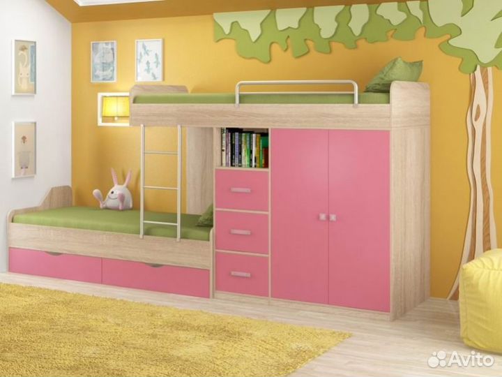 Кровать двухъярусная со шкафом