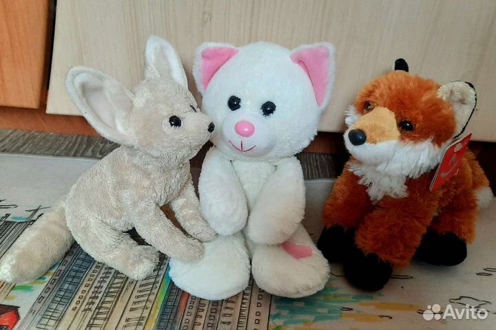 Мягкие игрушки кошки зайка лиса сова мишка