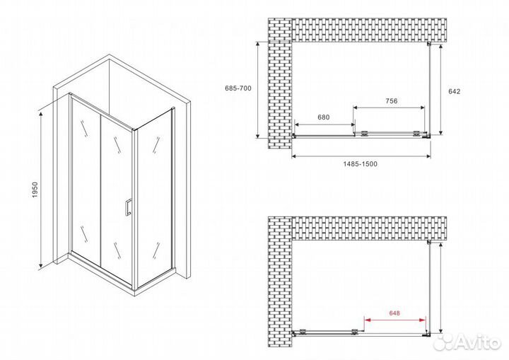 Душевой уголок abber AG30150B-S70B