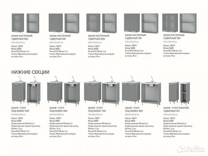 Кухня Афина айс Тумба 5Р1 корп белый, фасад 5Р1
