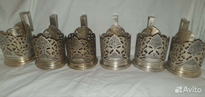 Подстаканники Кубачи, серебро, 6 шт, 470 грамм
