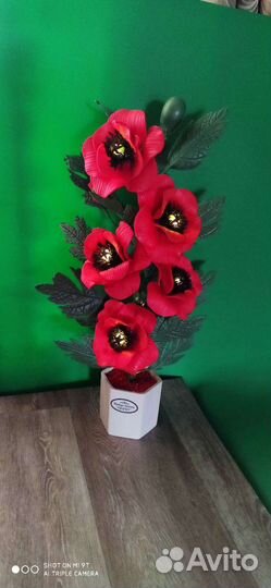 Интерьерный цветок мака с подсветкой гирлянда