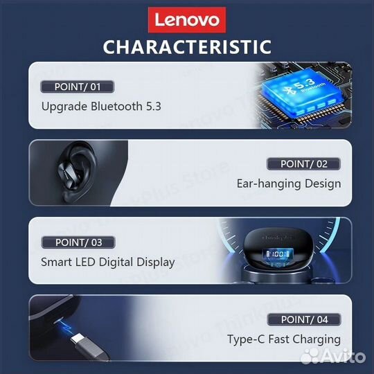 Спортивные наушники Lenovo LP75 Bluetooth 5,3 Hi-F