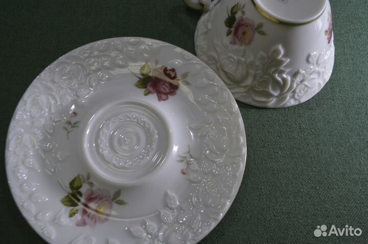 Чайные пары (набор, 4 штуки). Фарфор, розы. Нагойя