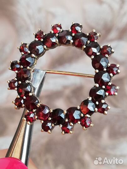 Старинная брошь с гранатами Первая пол 20 века