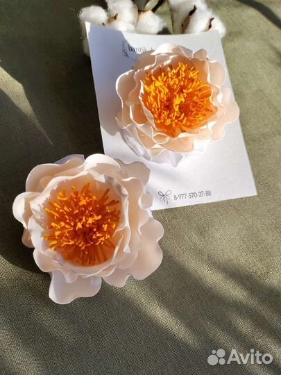 Резинка, заколка пион2 для волос ручной работы