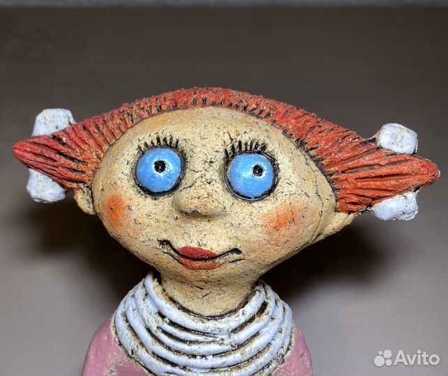 Статуэтка Девочка, Кот, шамотная глина