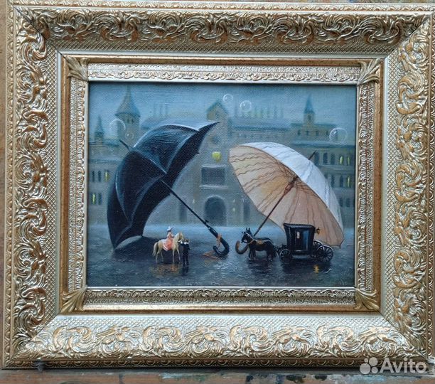 Картина маслом в золотистом багете