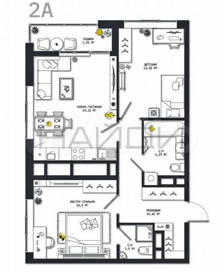 2-к. квартира, 66,9 м², 22/25 эт.