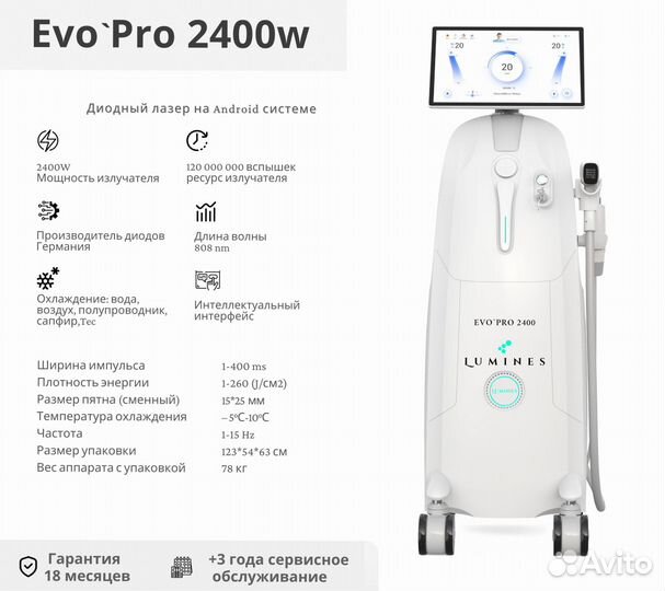 Диодный лазер для эпиляции Люминес EvoPro 2400 Вт