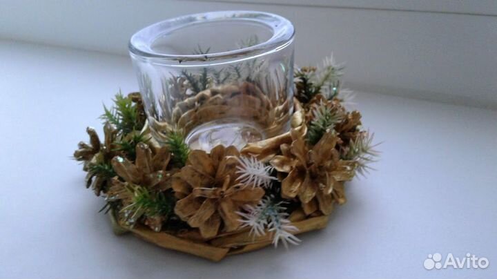 Подсвечники новогодние (стекло) ручная работа