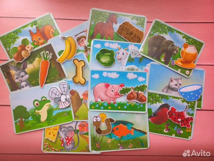 Развивающие карточки на липучках Кто Что Ест