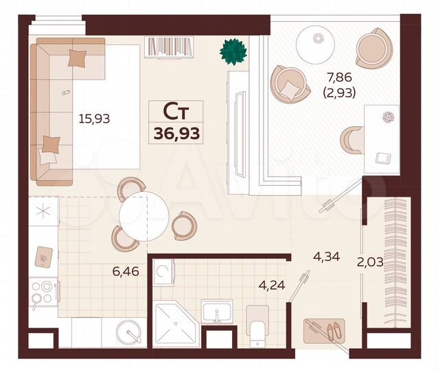 1-к. квартира, 36,9 м², 4/6 эт.