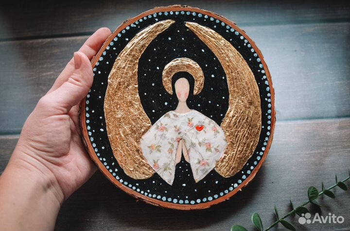 Картина ангел-хранитель, роспись по дереву