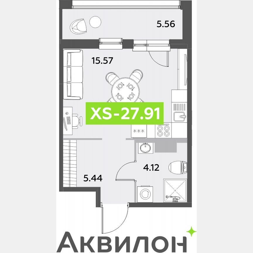 Квартира-студия, 27,9 м², 11/12 эт.