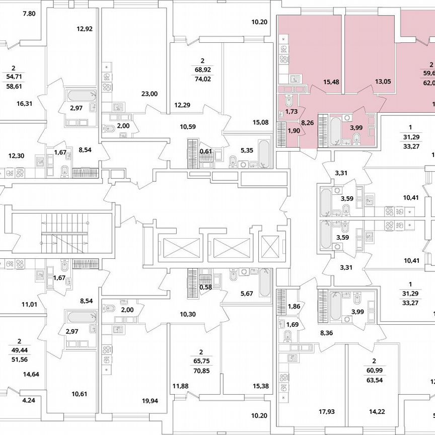 2-к. квартира, 62,3 м², 16/18 эт.