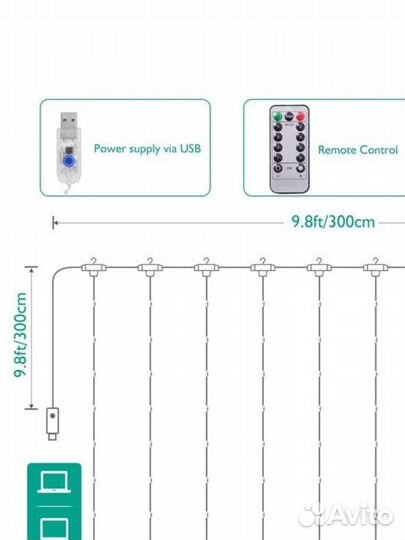 Гирлянда штора (на окно) размер: 3х3 метра, роса