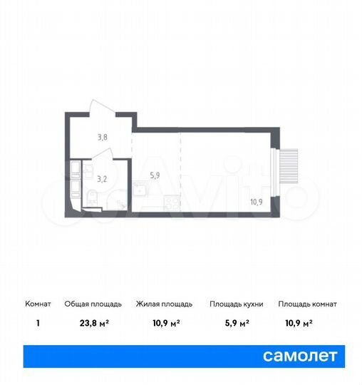 Квартира-студия, 23,8 м², 4/17 эт.