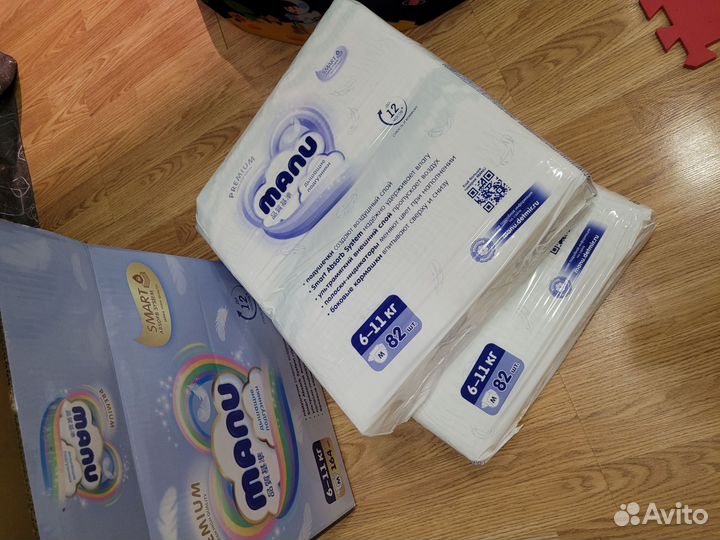 Подгузники manu Premium М 6-11 кг. 164 шт