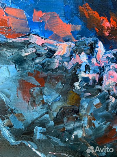 Картина паслом на холсте Эльбрус горы рассвет