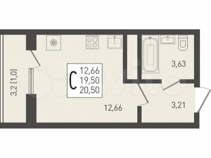 Квартира-студия, 20,5 м², 9/24 эт.