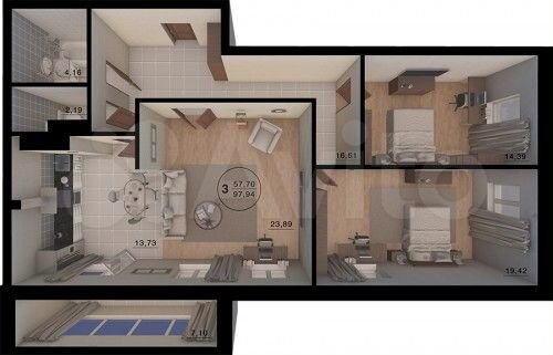 3-к. квартира, 98 м², 7/21 эт.