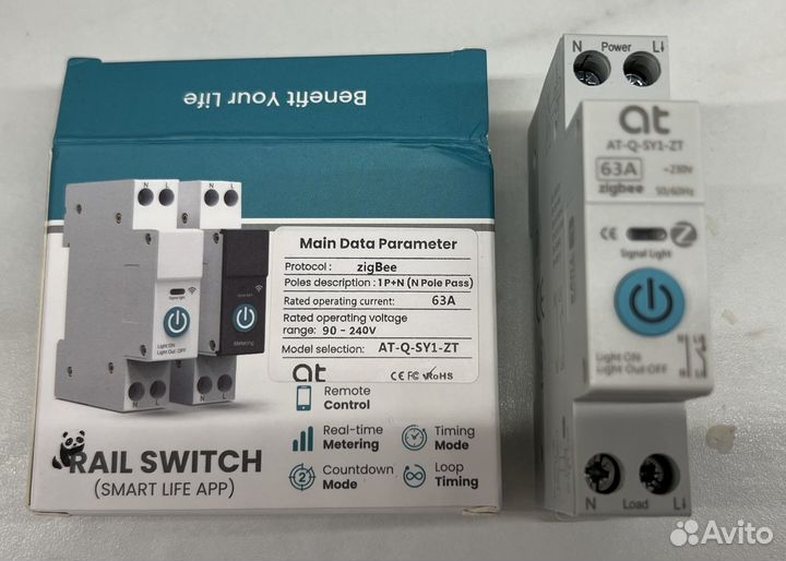 Умный Wi-Fi автомат на DIN рейку 63А / Tuya (AT-Q