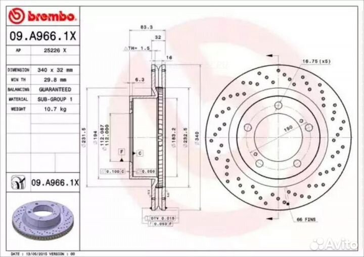 Brembo 09.A966.1X Диск тормозной Xtra перед