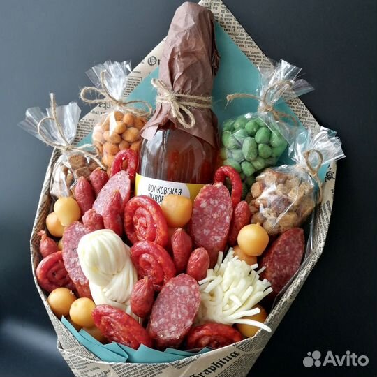 Съедобный букет мужской из колбасок,сыра за 1 день