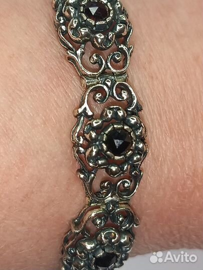Браслет антик серебро 835 Богемские Гранаты