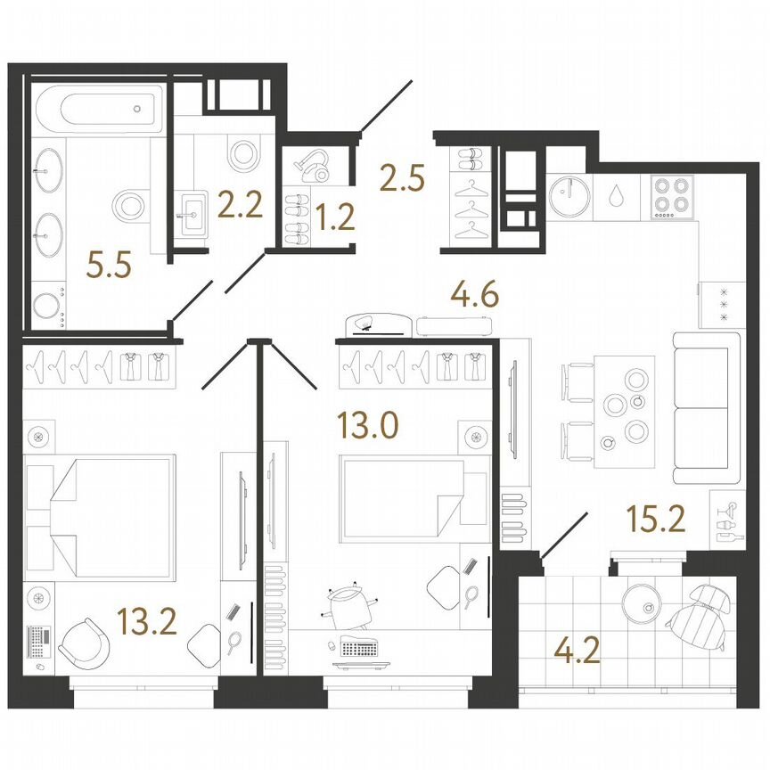 2-к. квартира, 57,4 м², 8/12 эт.