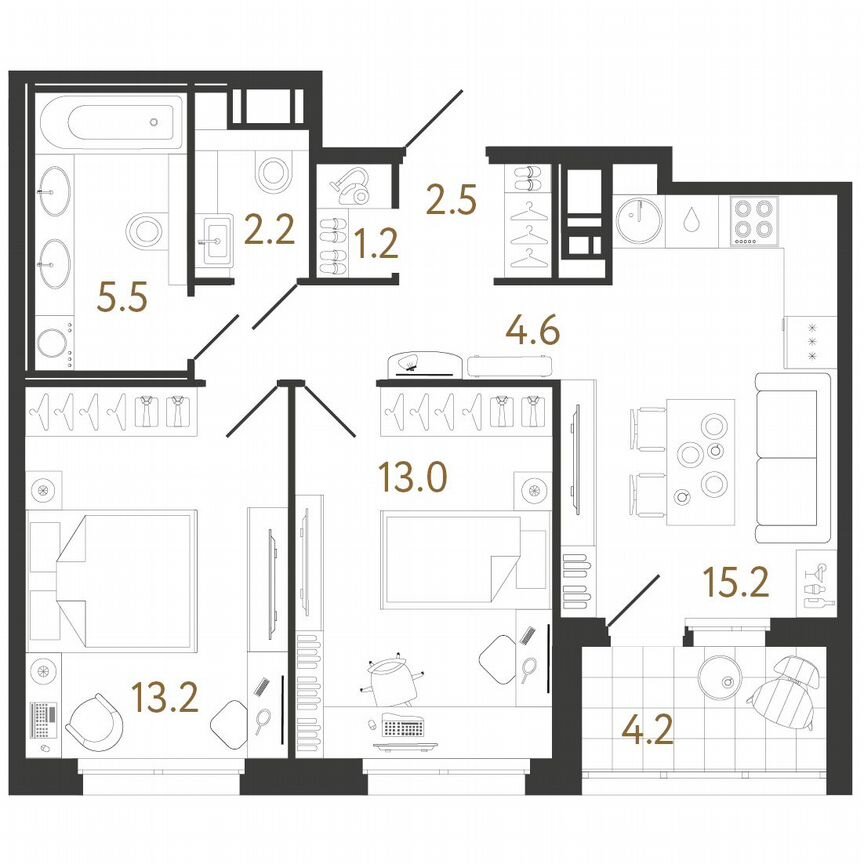 2-к. квартира, 57 м², 8/12 эт.