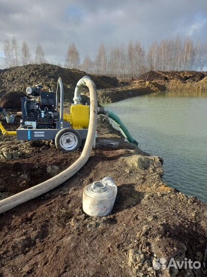 Аренда услуги мотопомпы, откачка воды и отведение