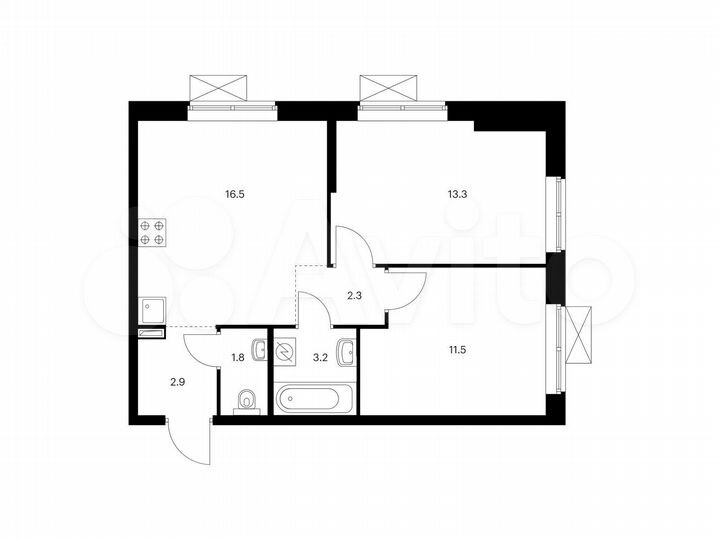 2-к. квартира, 51,5 м², 13/16 эт.